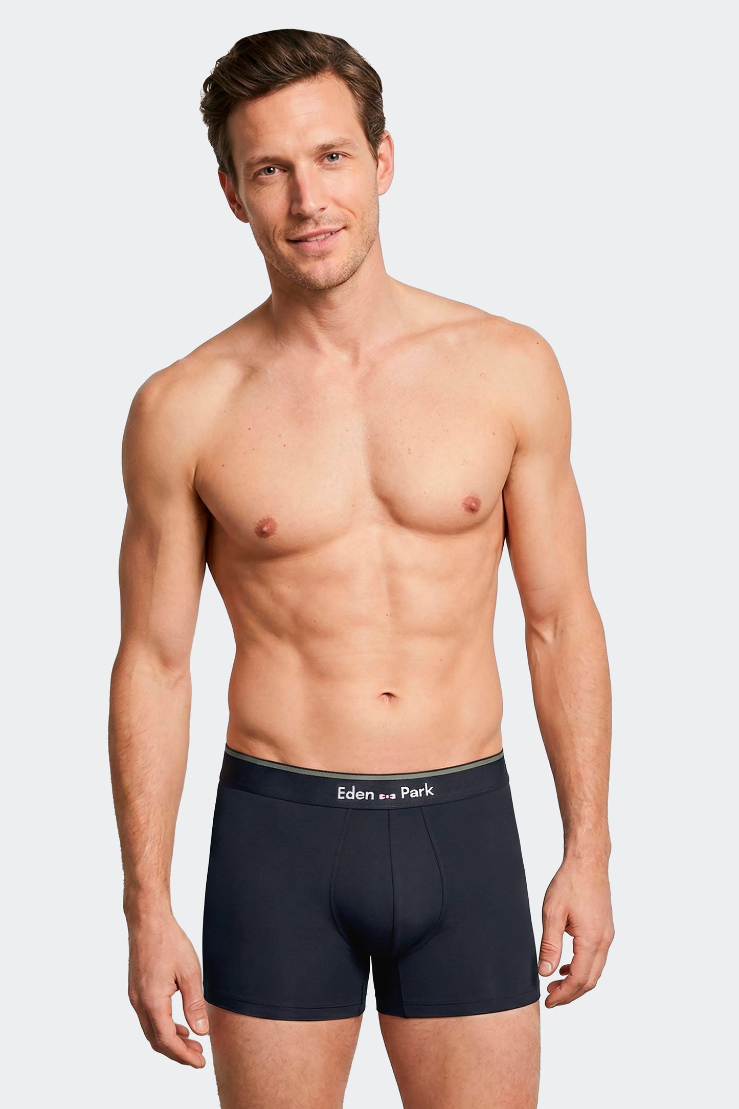 Lot de 2 boxers en jersey de coton stretch unis et rayés marine et kaki