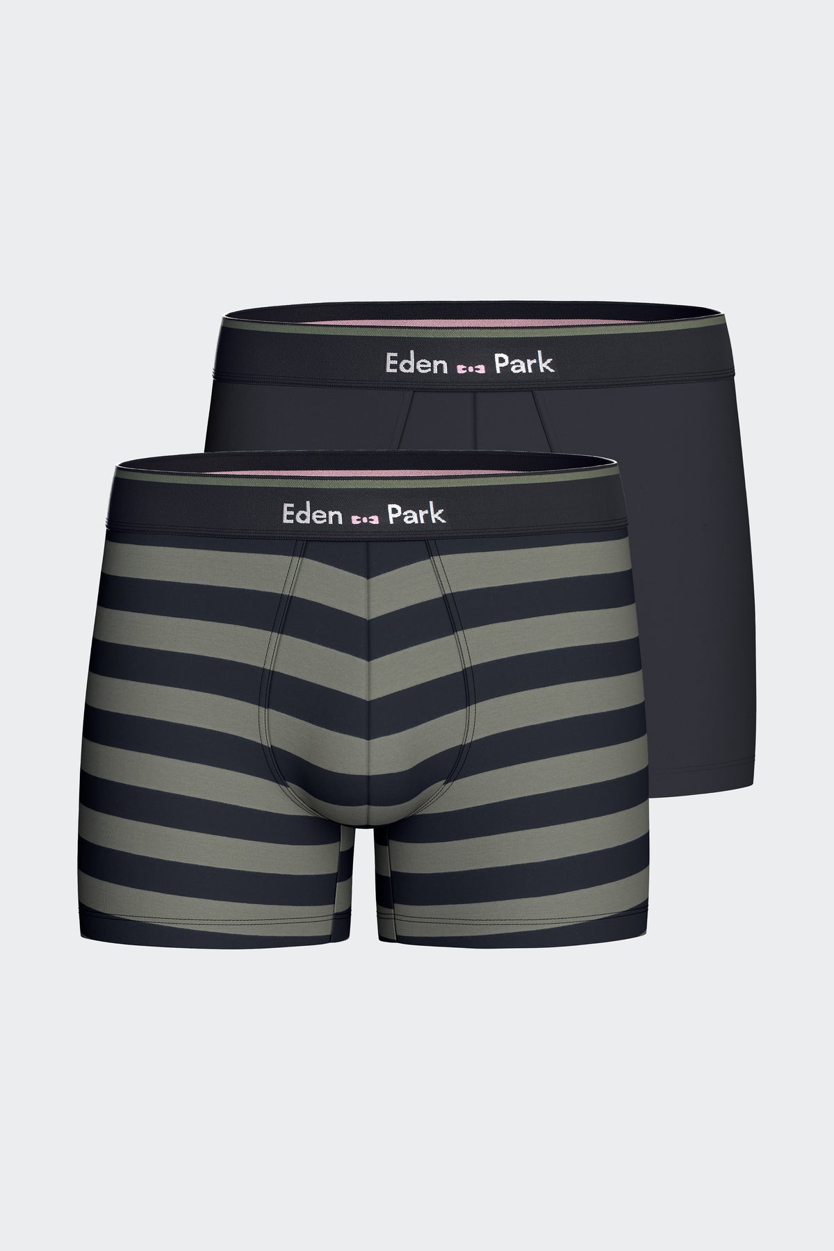 Lot de 2 boxers en jersey de coton stretch unis et rayés marine et kaki