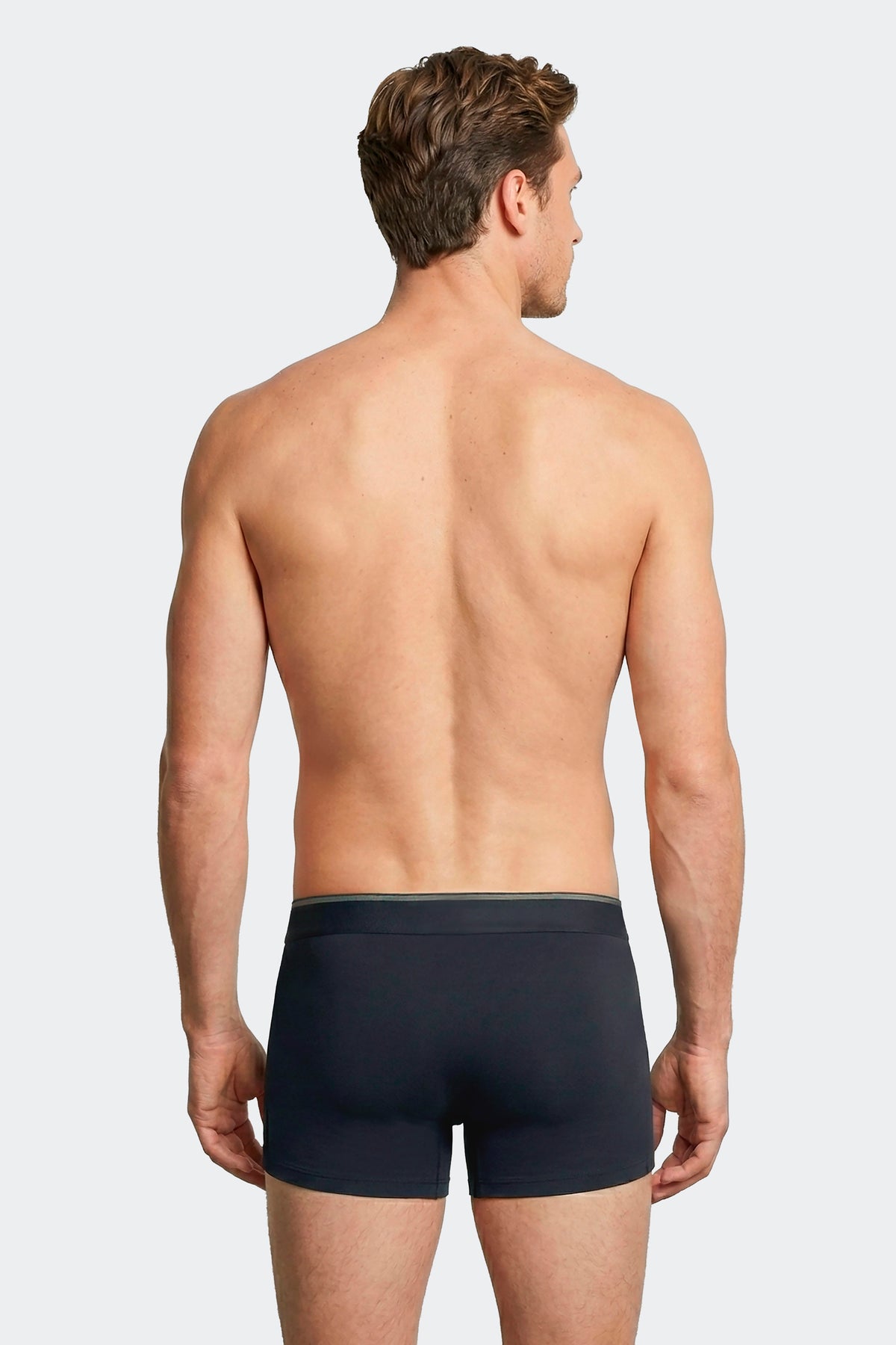 Lot de 2 boxers en jersey de coton stretch unis et rayés marine et kaki