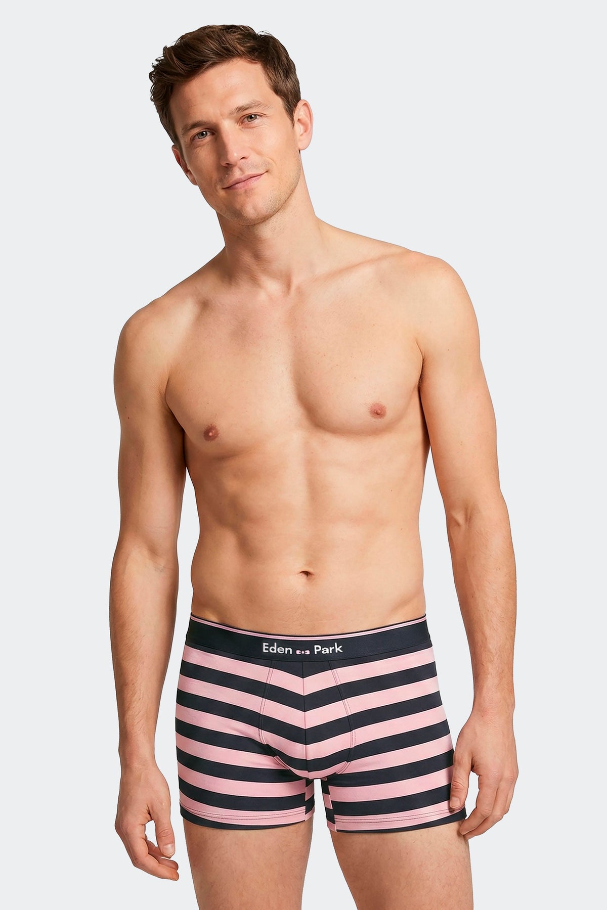 Lot de 2 boxers en jersey de coton stretch unis et rayés marine et rose