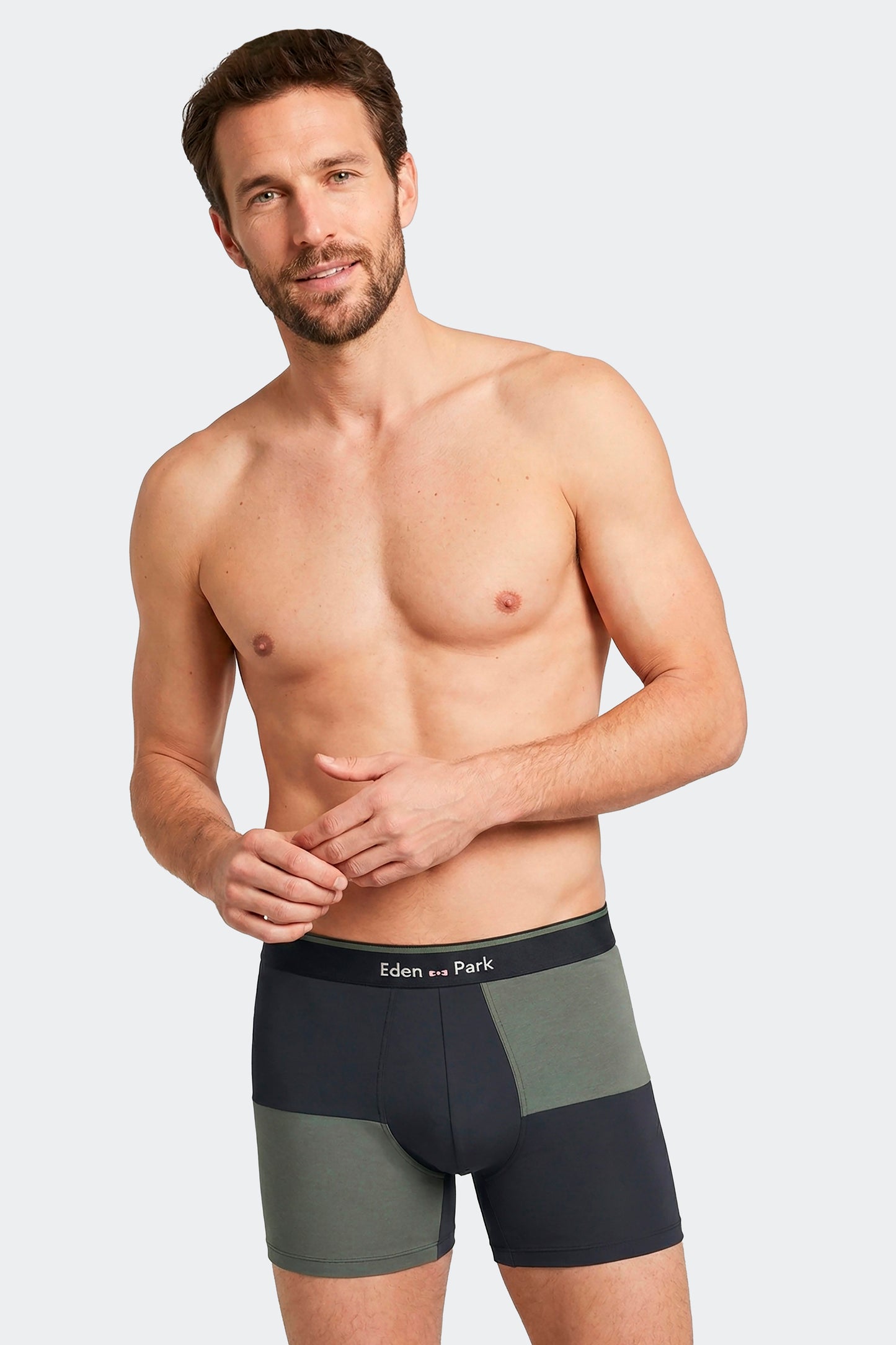 Lot de 2 boxers en jersey de coton stretch unis et damiers marine et kaki