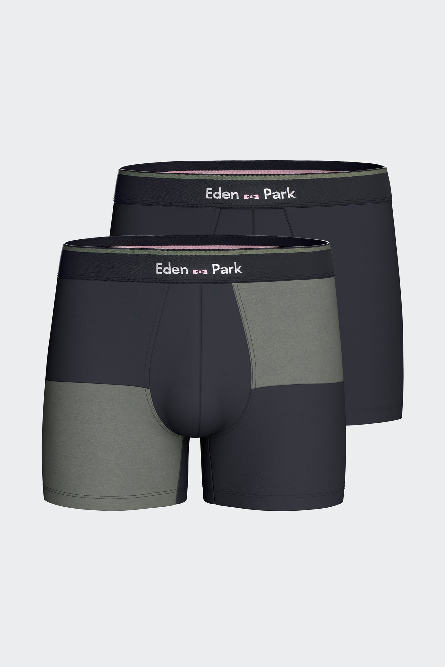 Lot de 2 boxers en jersey de coton stretch unis et damiers marine et kaki