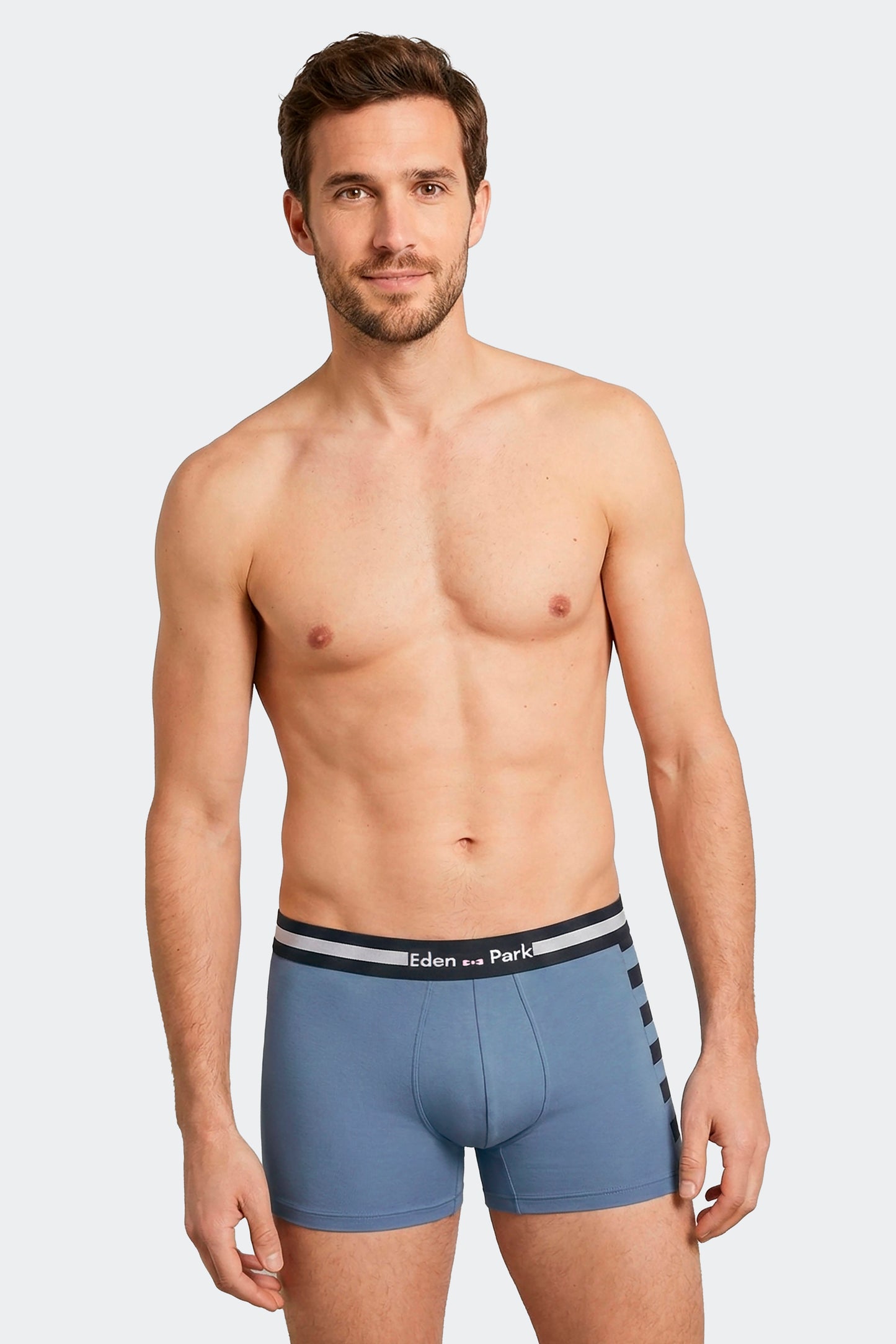 Lot de 2 boxers en jersey de coton stretch unis et imprimés marine et ciel