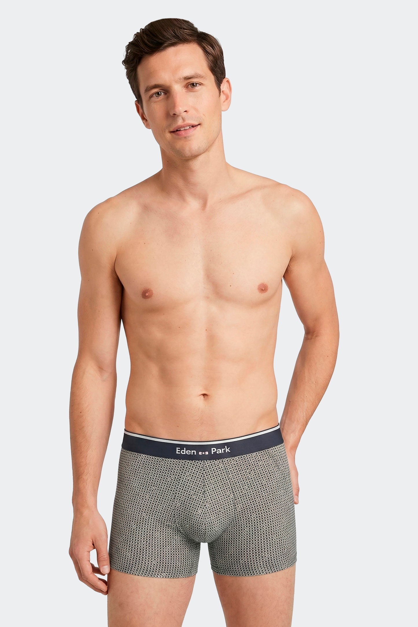 Lot de 2 boxers en jersey de coton stretch unis et imprimés kaki et gris