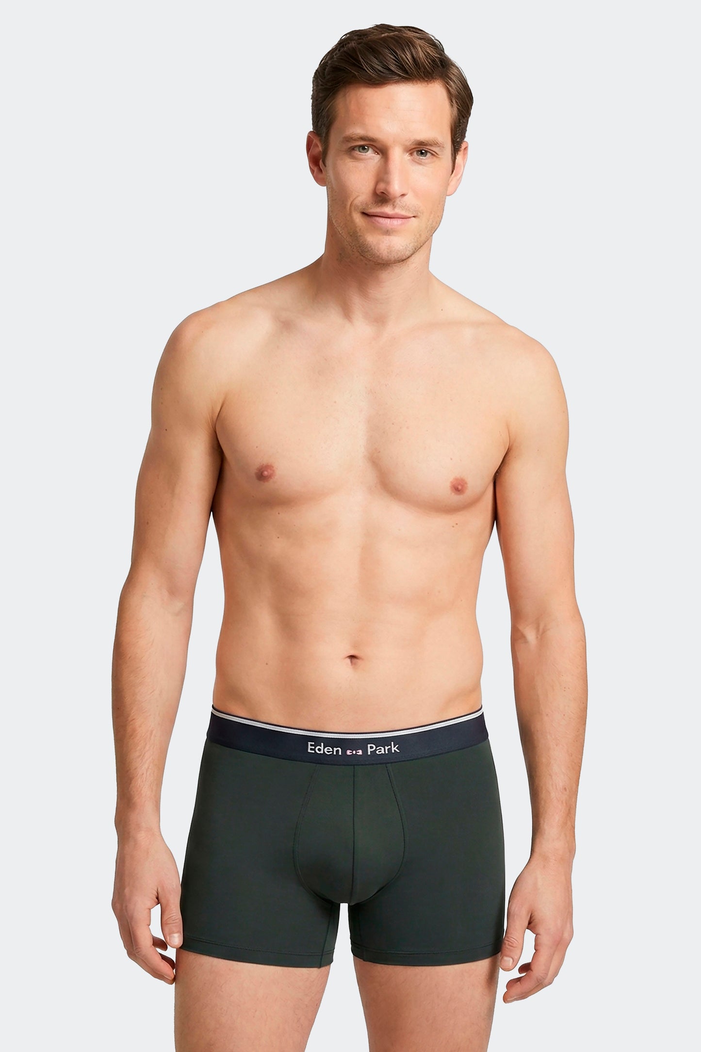 Lot de 2 boxers en jersey de coton stretch unis et imprimés kaki et gris