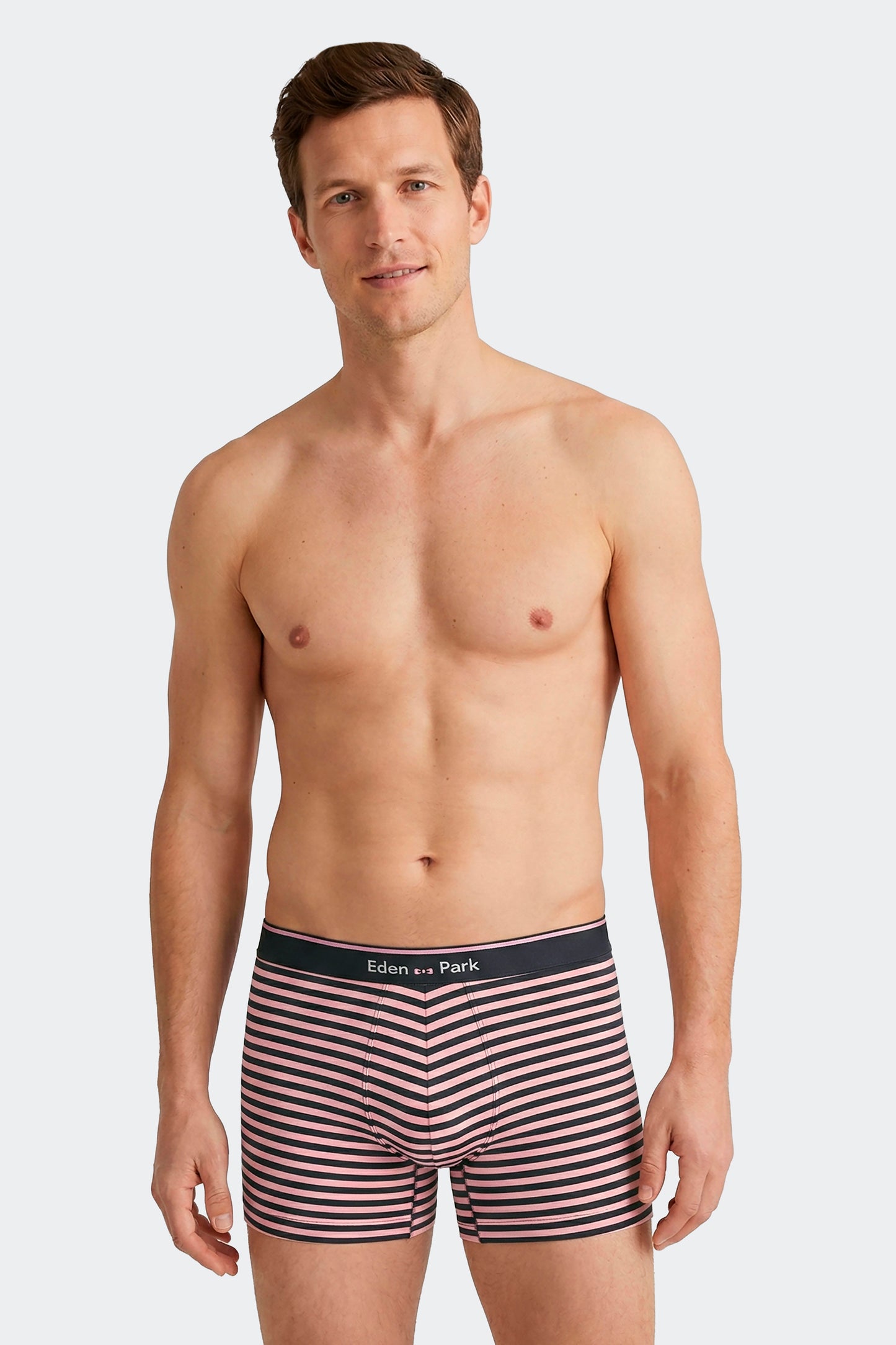 Lot de 3 boxers en jersey de coton stretch unis et rayés marine et rose