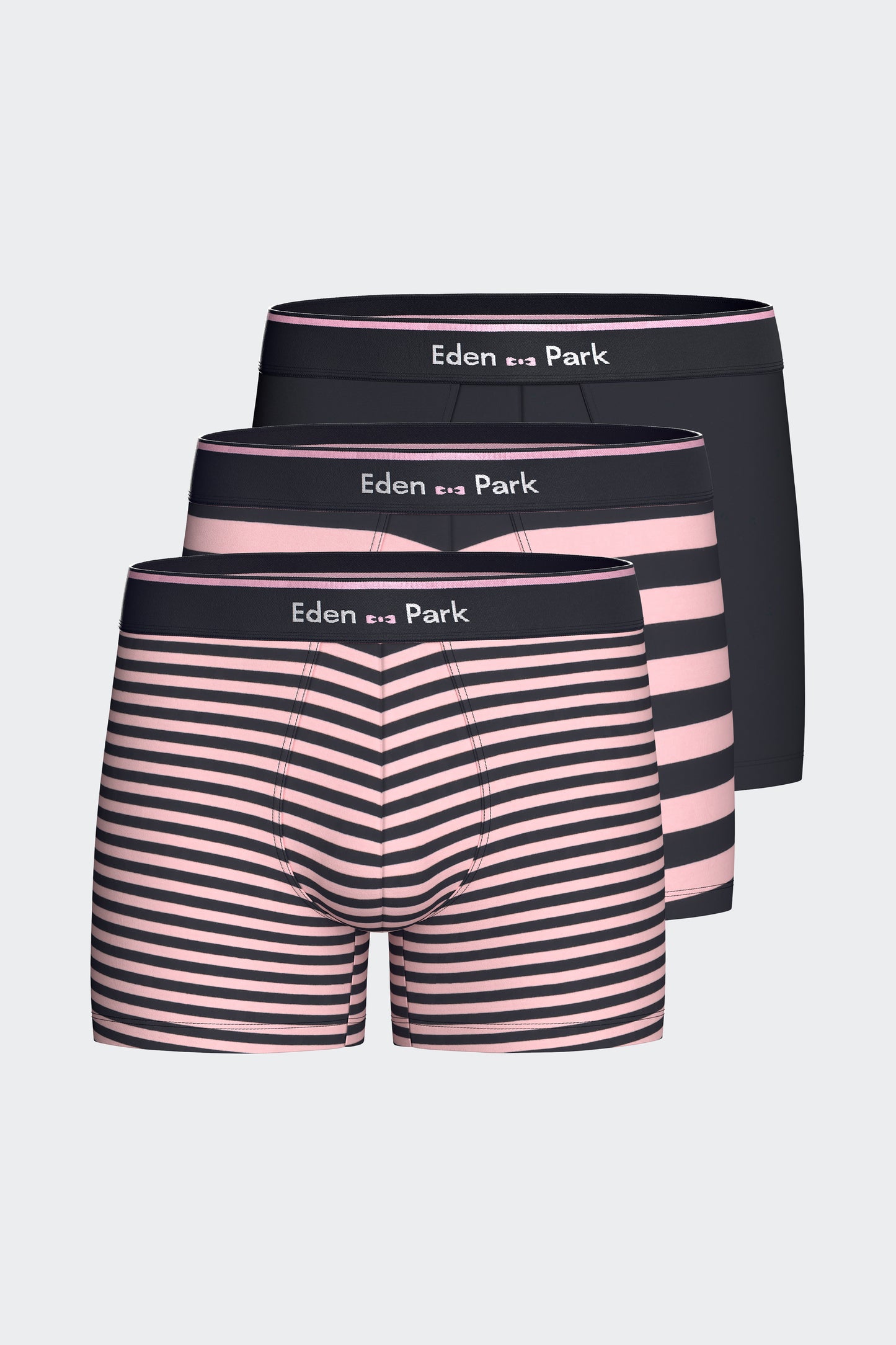 Lot de 3 boxers en jersey de coton stretch unis et rayés marine et rose
