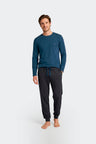 Ensemble pyjama long en coton T-shirt uni et pantalon marine
