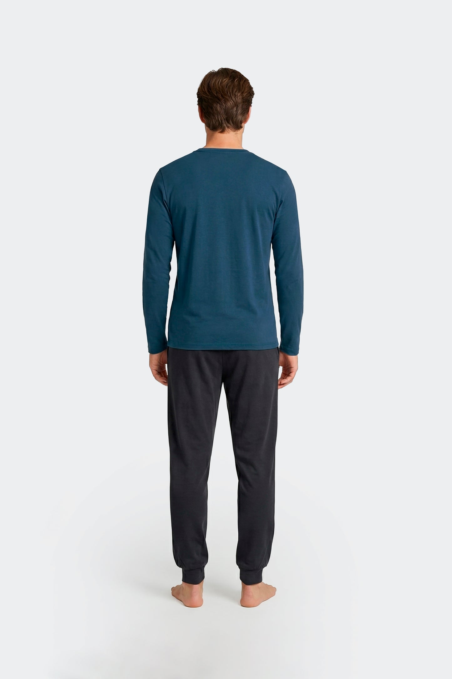 Ensemble pyjama long en coton T-shirt uni et pantalon marine