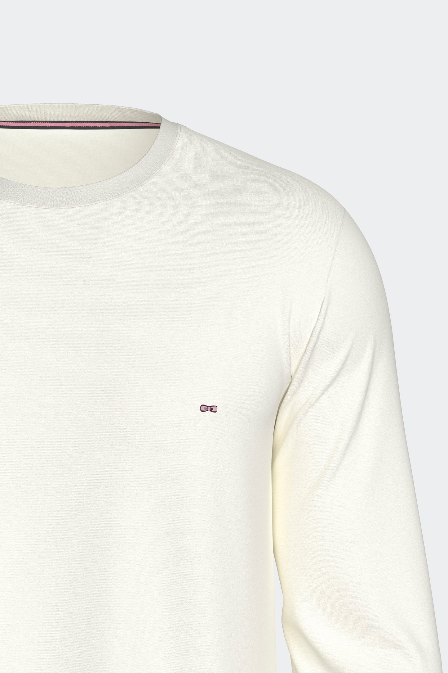 Ensemble pyjama long en coton T-shirt uni écru et pantalon marine
