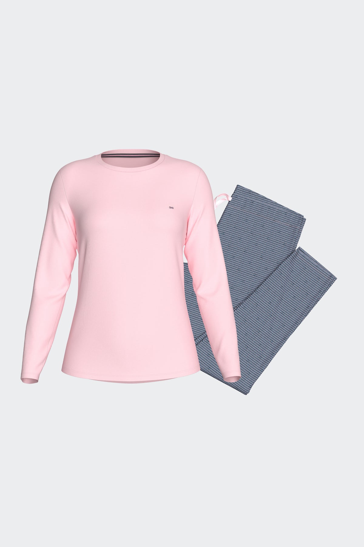 Ensemble pyjama long en coton rose et marine imprimé fantaisie