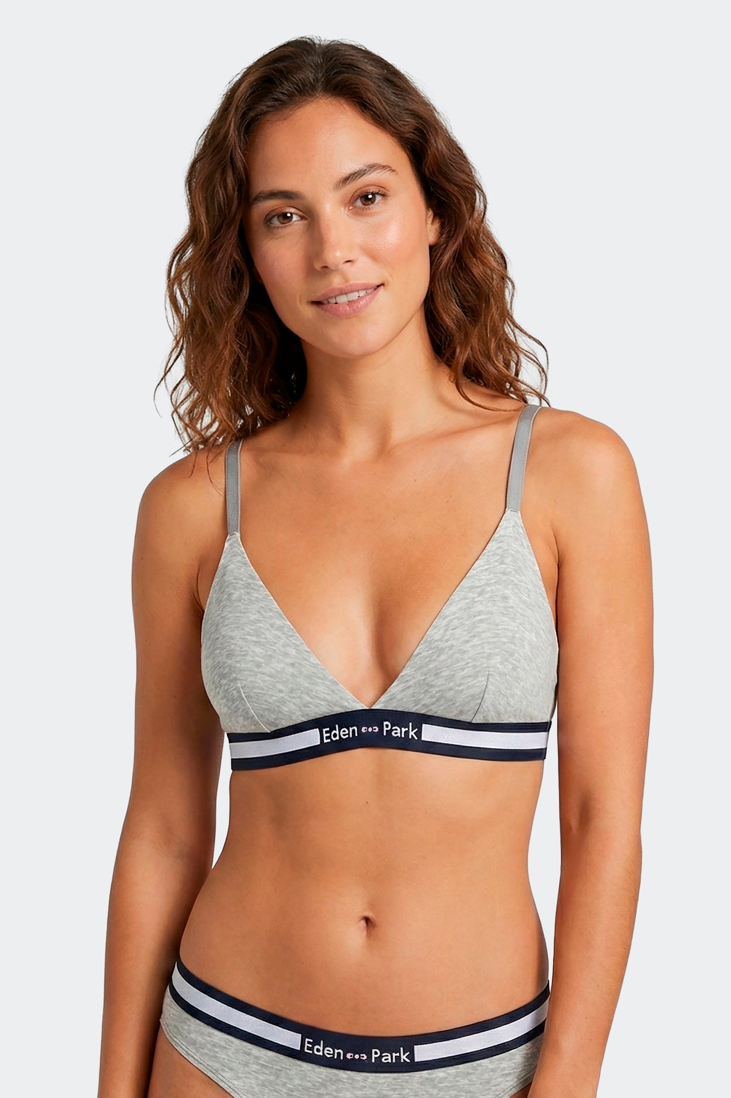 Soutien-gorge triangle en coton stretch gris élastique siglé