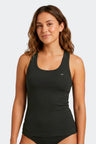 Black stretch Tencel racerback tank top