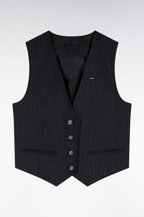 Veste blazer à manches rayées en laine stretch noir coupe oversized - Image 2