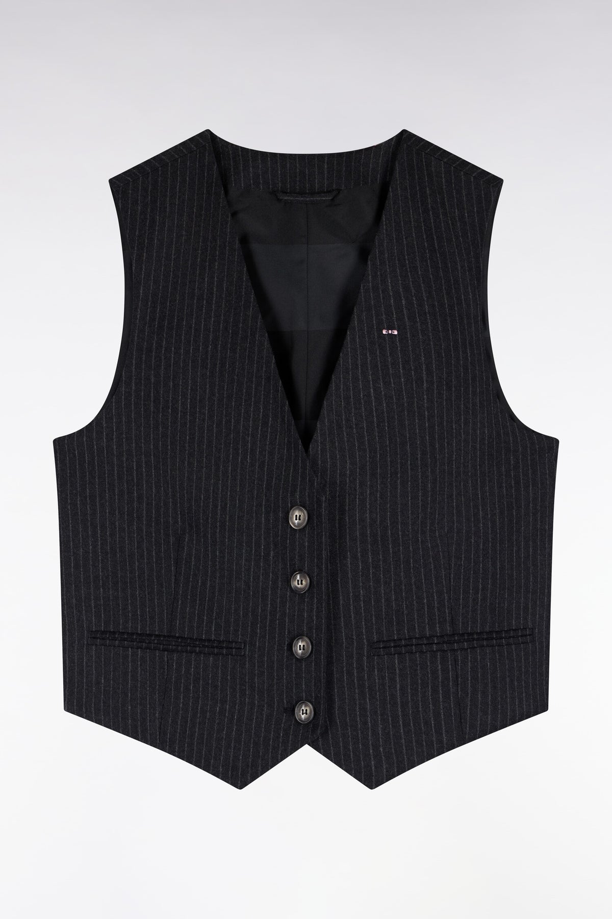 Black striped stretch wool suit vest