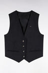 Black striped stretch wool suit vest