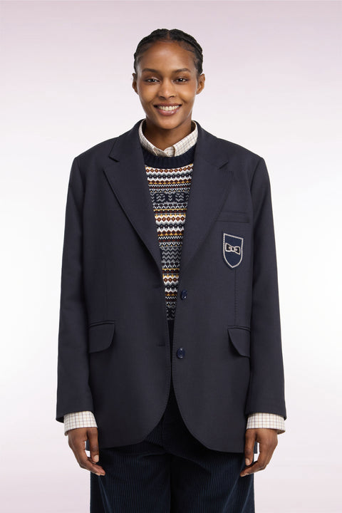 Veste blazer marine coupe oversized badge écusson - Image 3