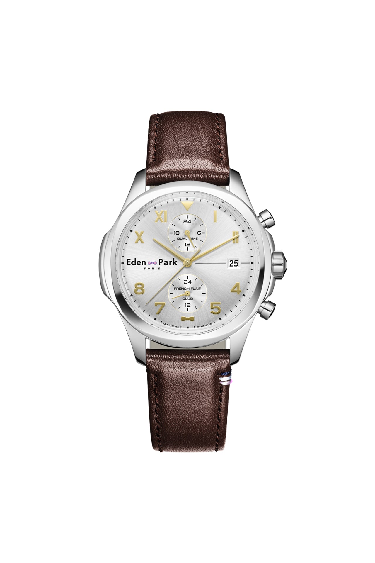 Dual time watch silver sunray