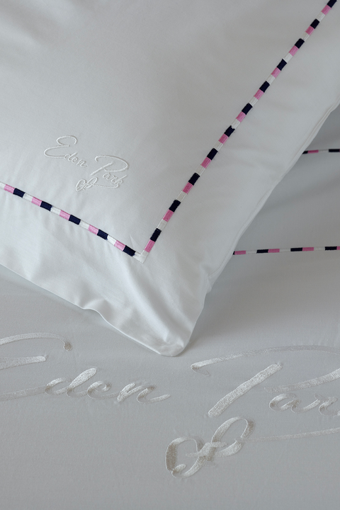 2 taies d'oreiller carrés blanc, marine et rose - Décrochons la lune - Image 1