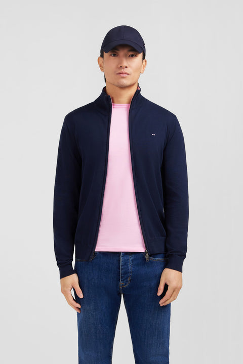 Cardigan bleu marine zippé en coton - Image 1