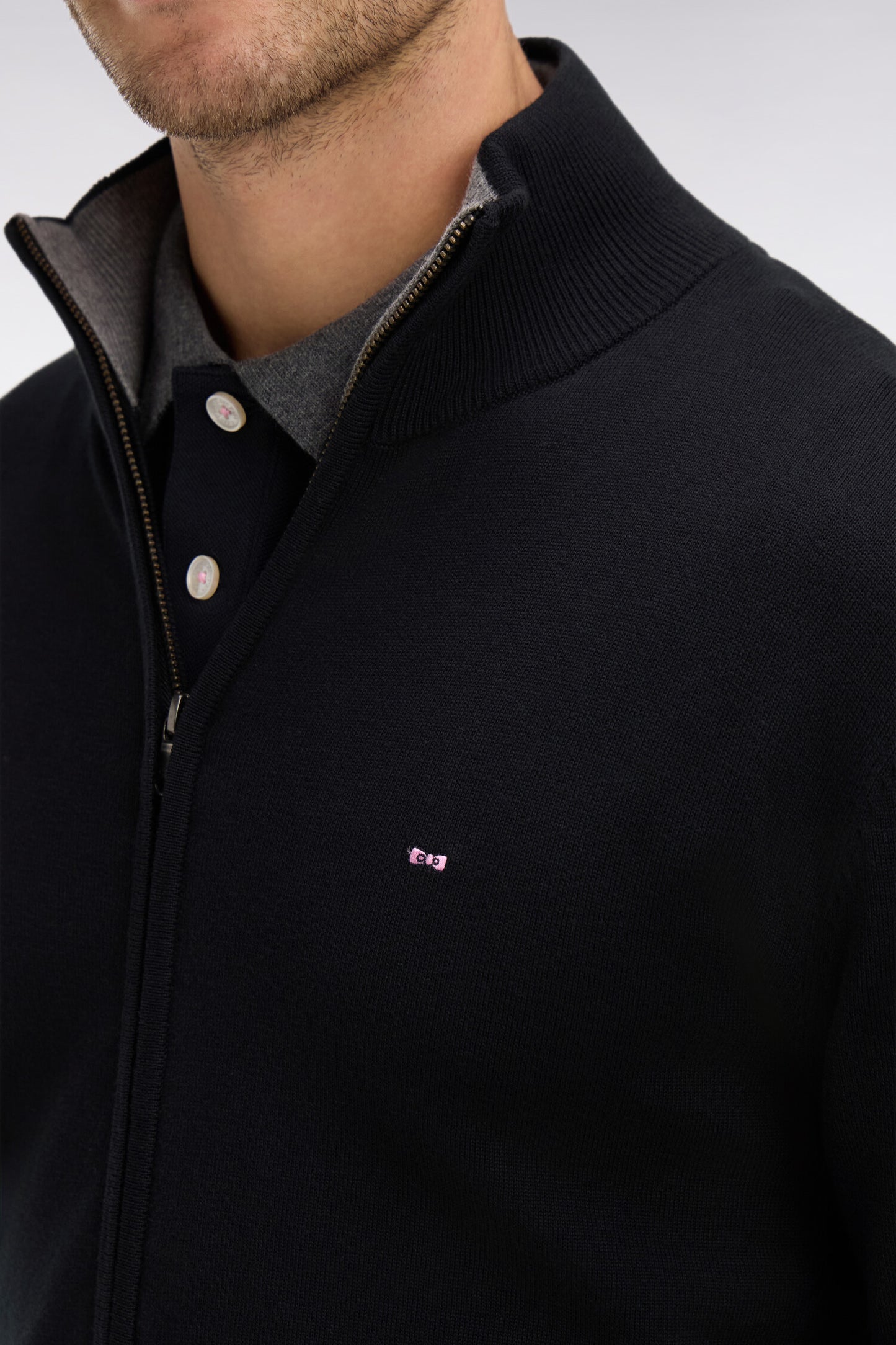 Black cotton cardigan with zipper