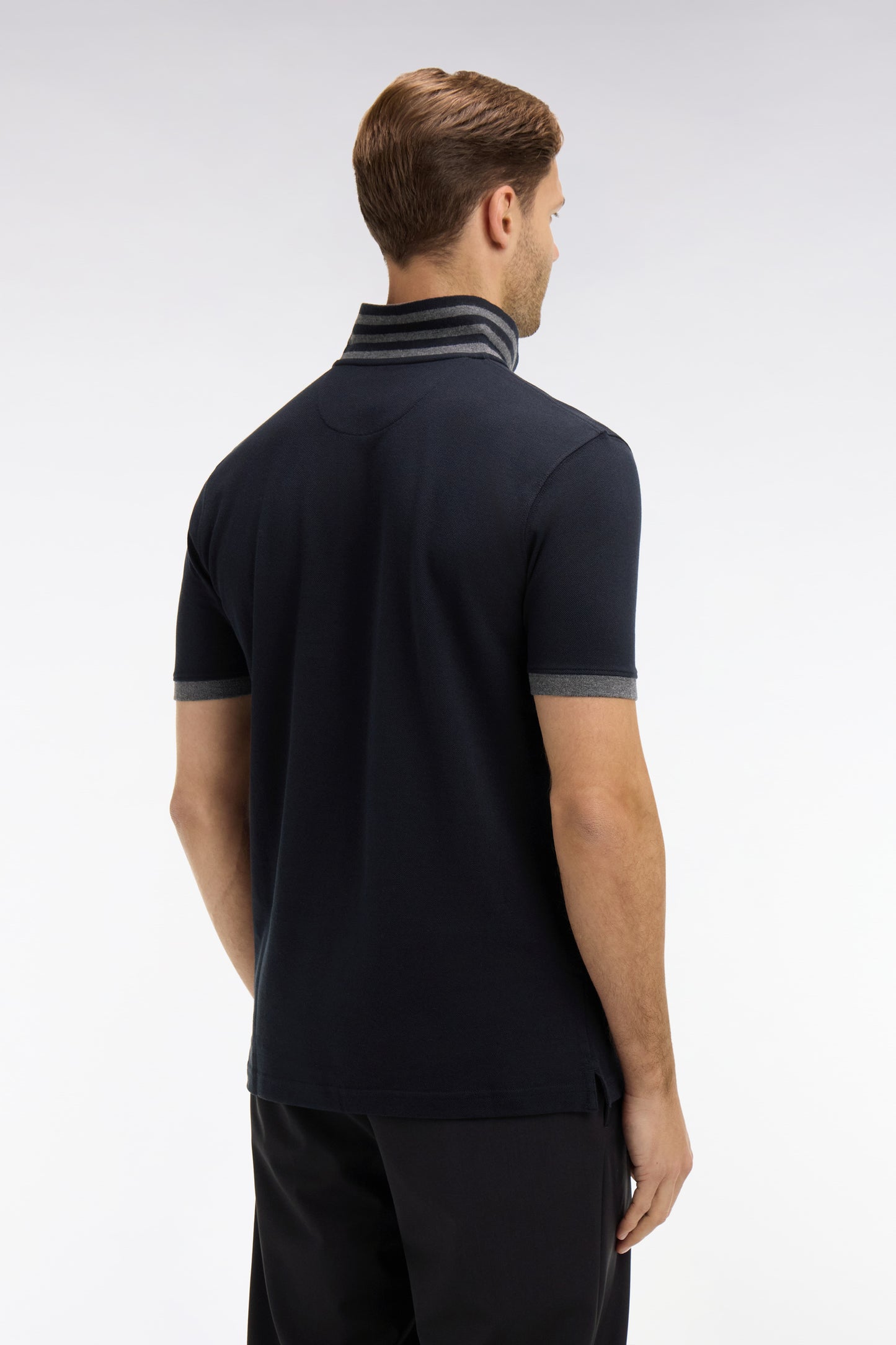Black pima cotton polo with contrasting accents