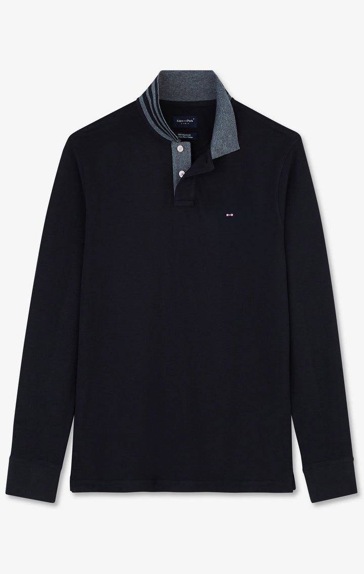 Black cotton polo with contrasting neck