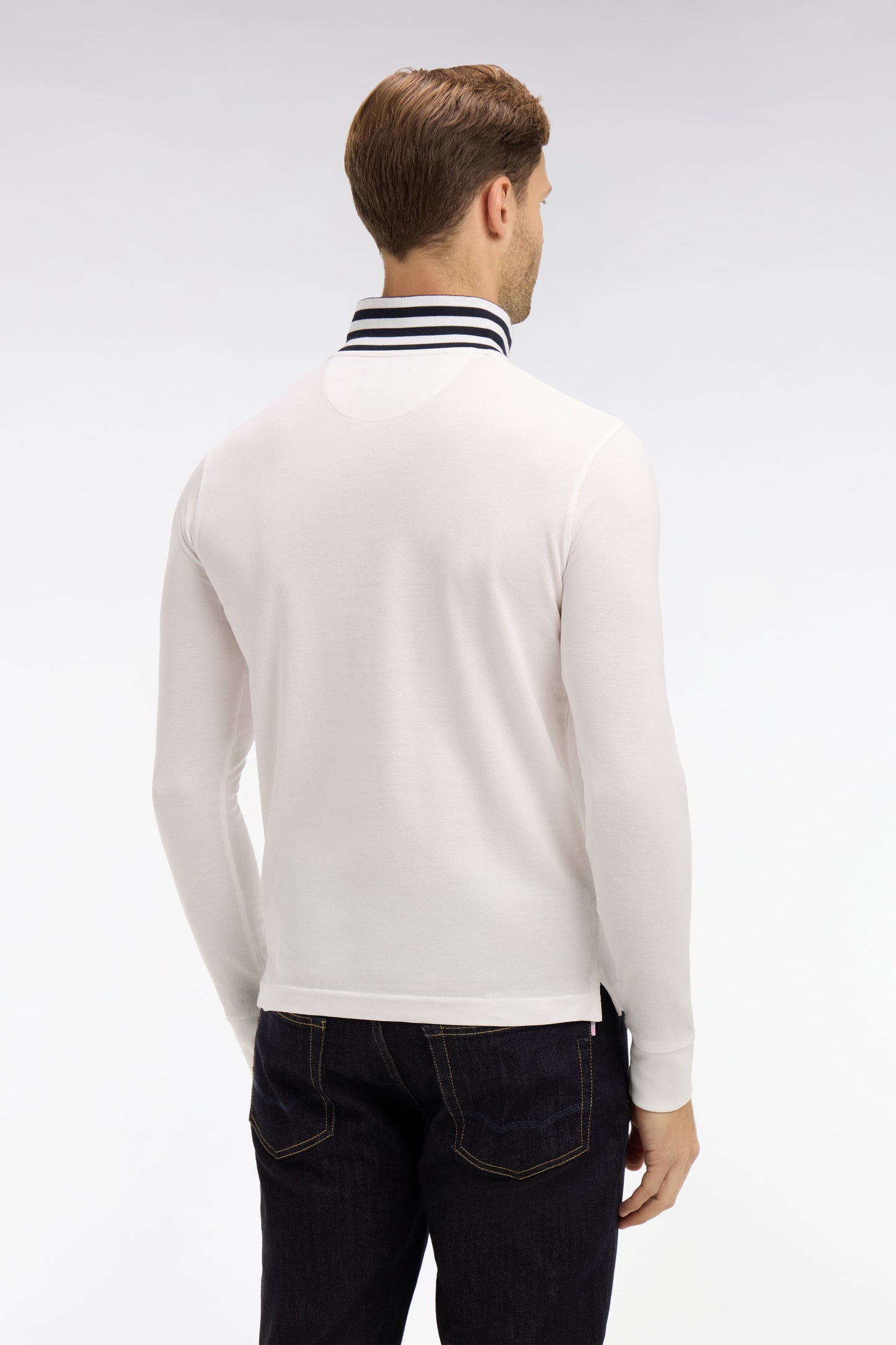 White cotton polo with contrasting neck