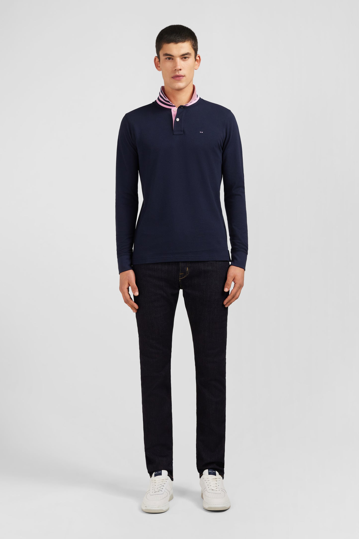Navy cotton polo with contrasting neck