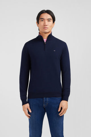 Pull bleu marine à col camionneur en coton