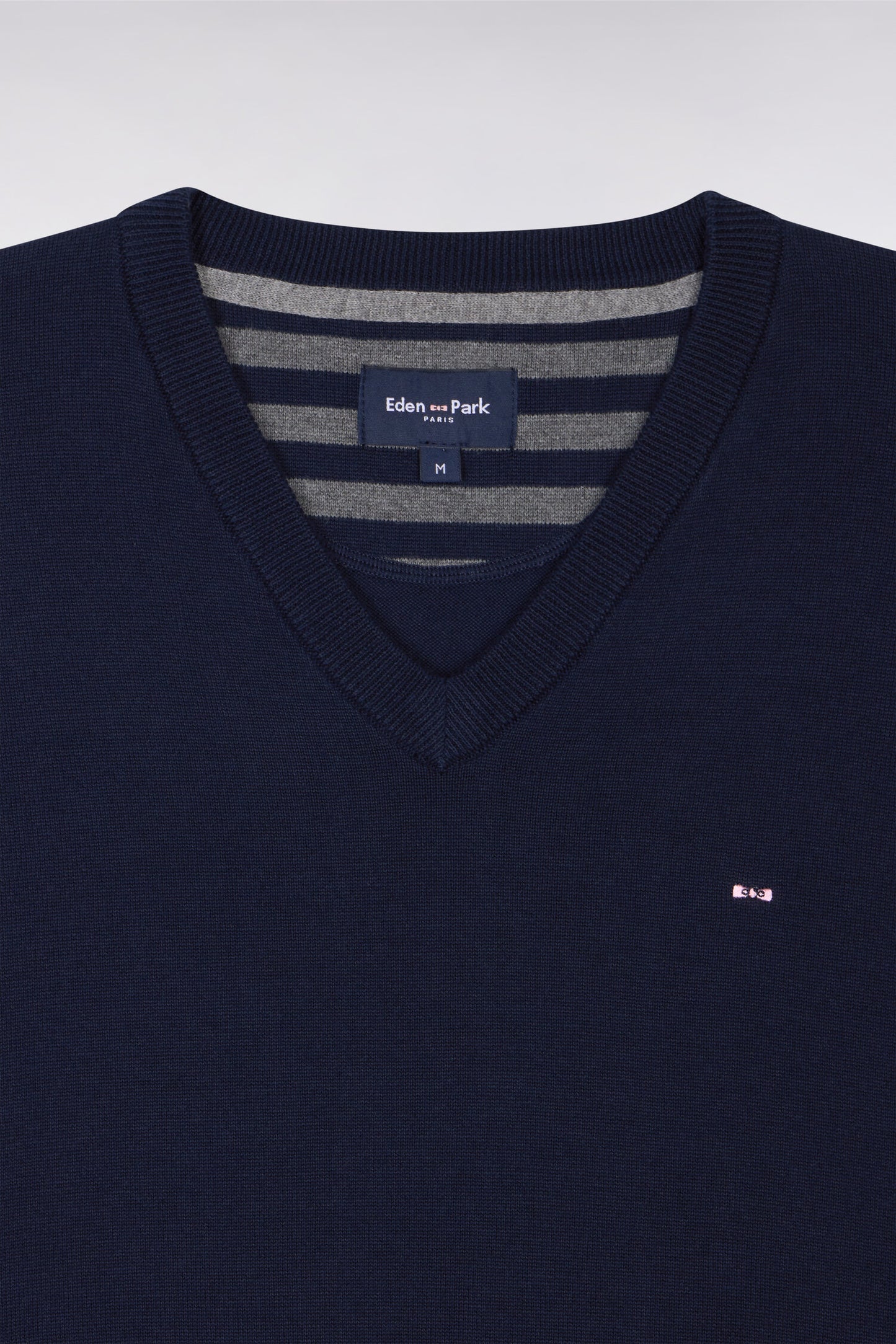 Pull bleu marine à col V en coton