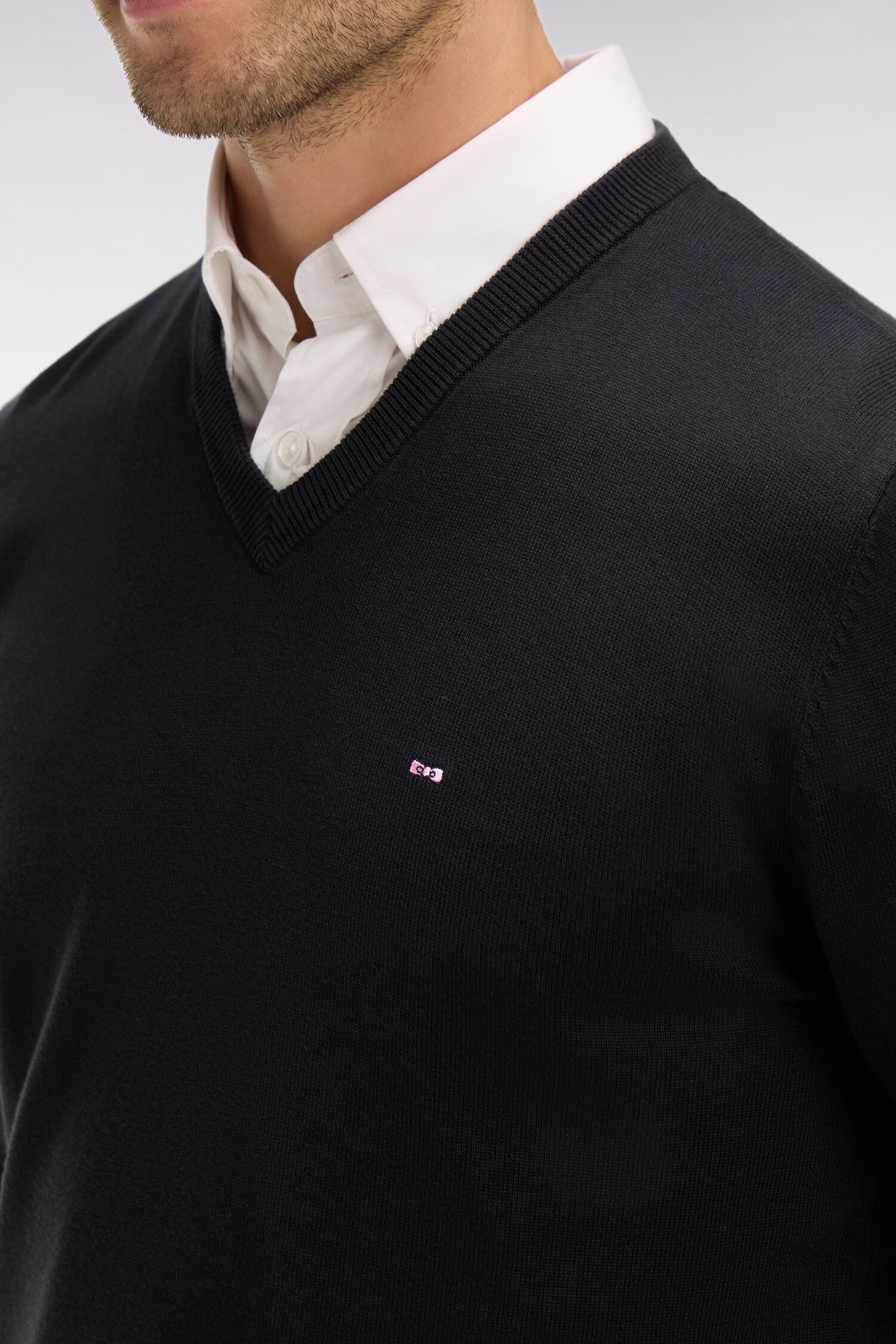 Black cotton V-neck sweater