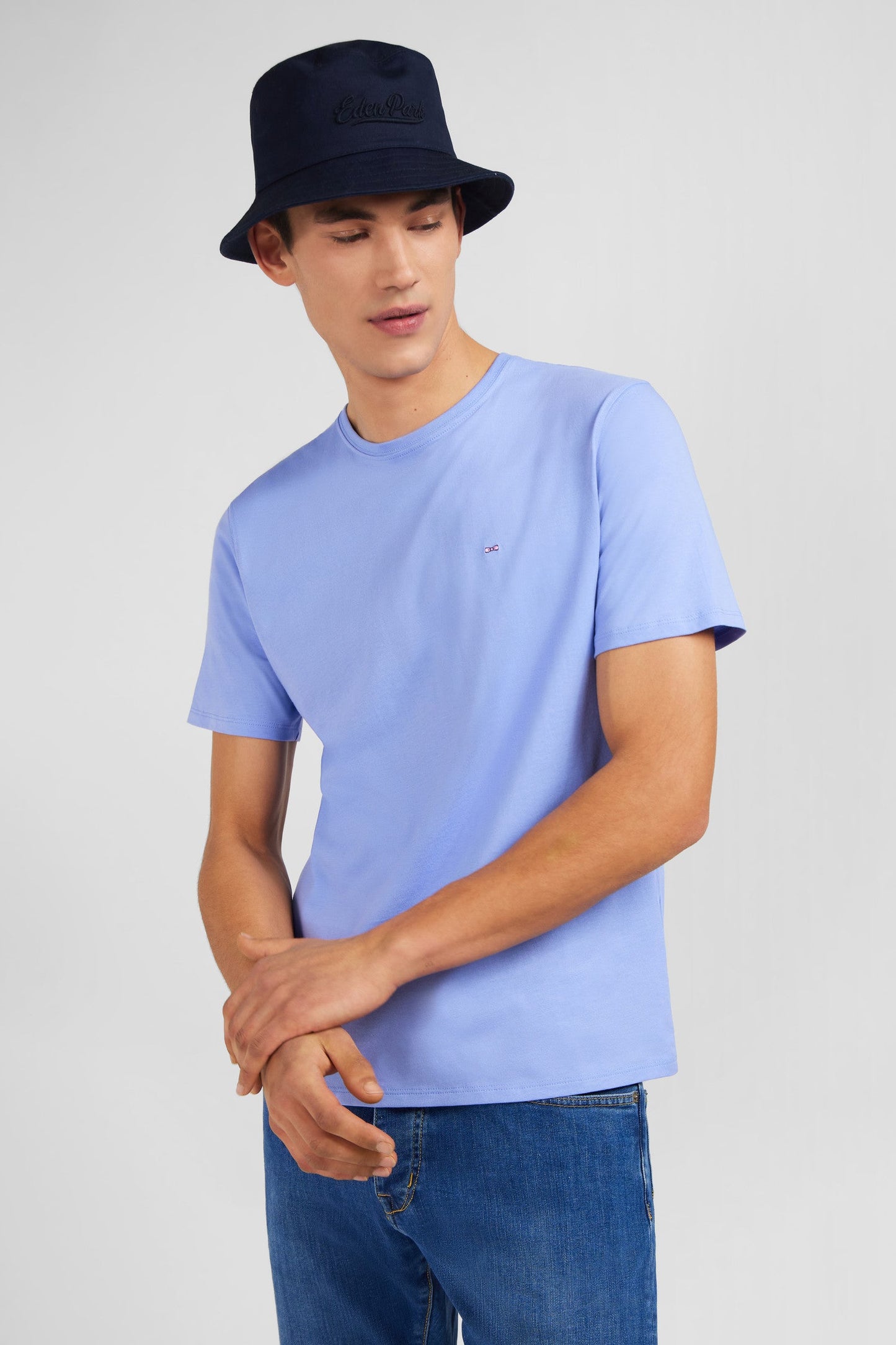 Crew neck light blue pima cotton t-shirt - Image 3