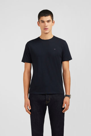 T-shirt noir col rond à manches courtes