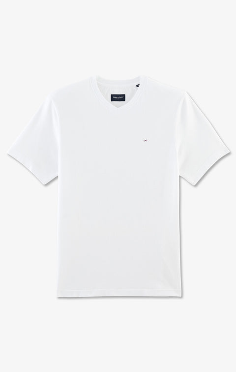 T-shirt blanc col V à manches courtes - Image 2