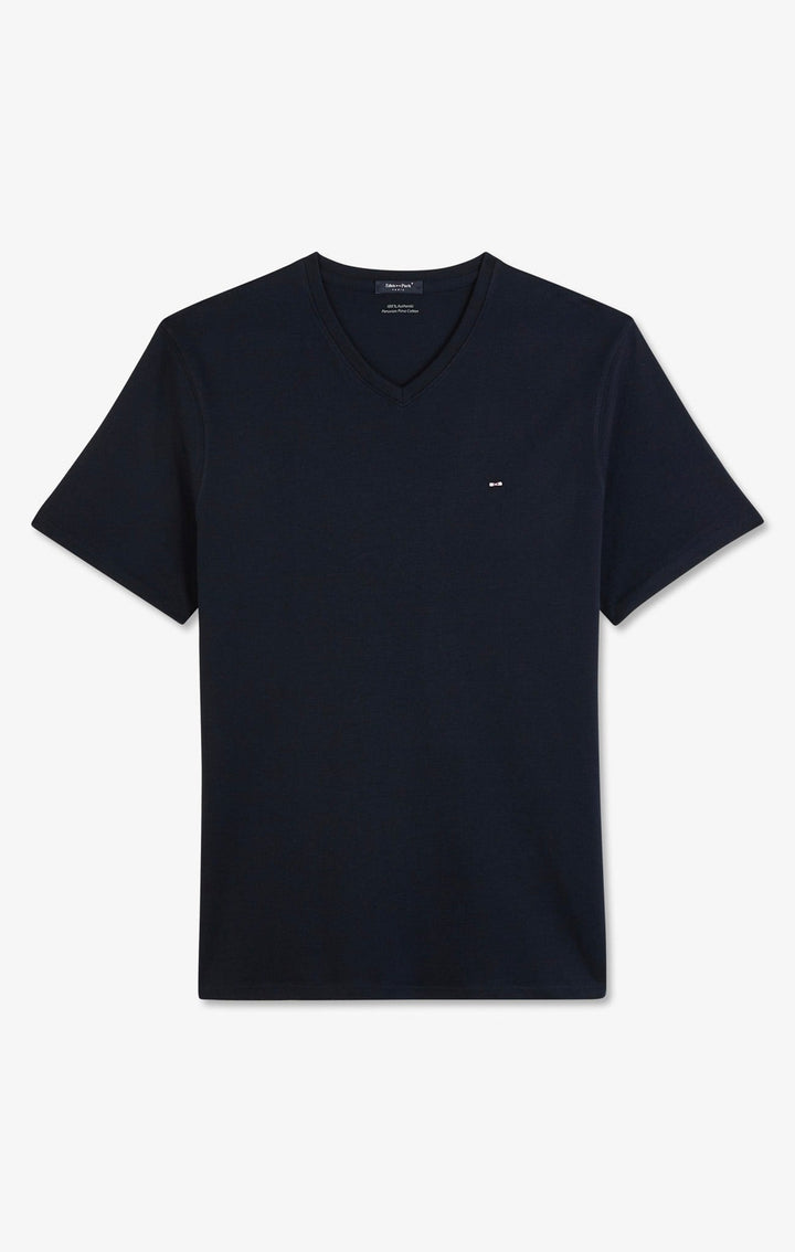 T-shirt bleu marine col V à manches courtes alt view