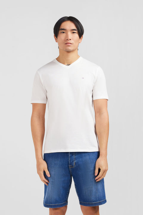 T-shirt blanc col V à manches courtes - Image 1