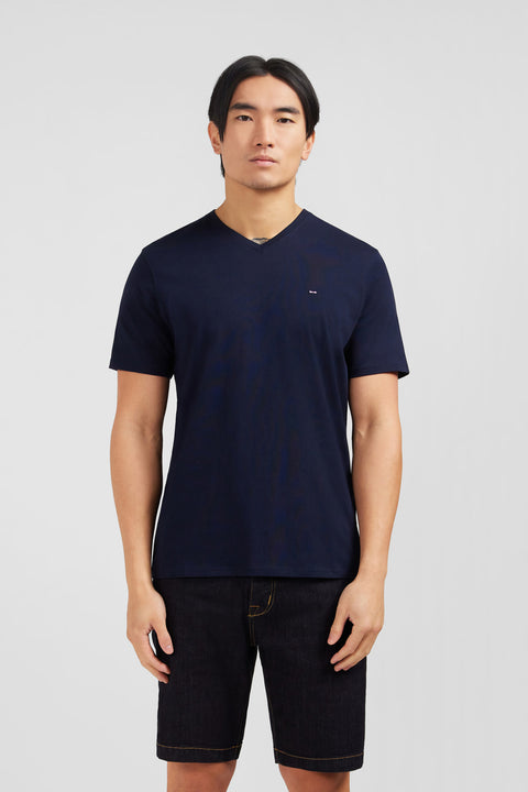 T-shirt bleu marine col V à manches courtes - Image 1
