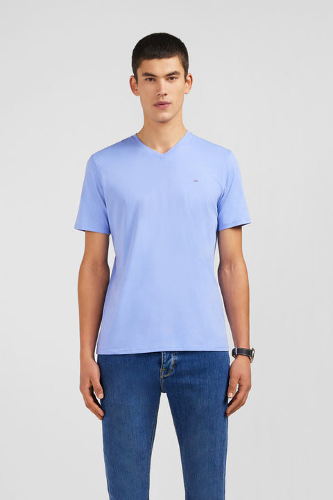 T-shirt bleu col V à manches courtes - Image 1