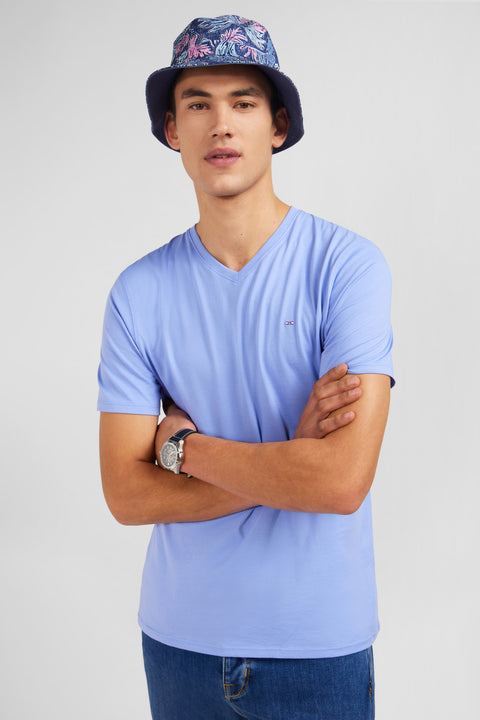 T-shirt bleu col V à manches courtes - Image 3