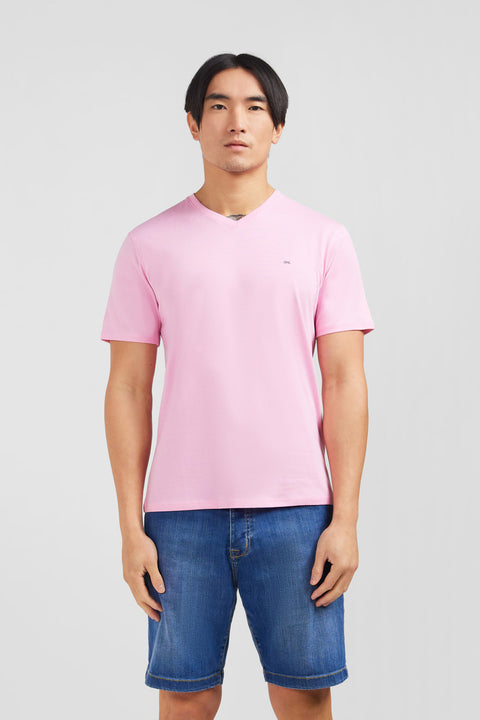 T-shirt rose col V à manches courtes - Image 1