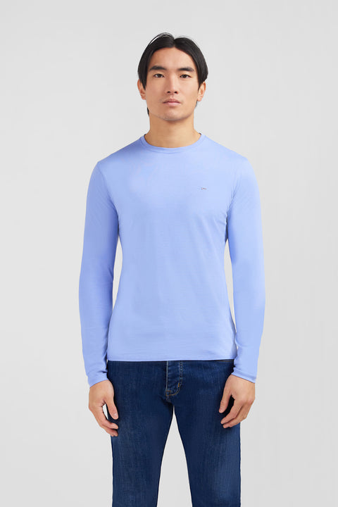 T-shirt bleu col rond à manches longues - Image 1