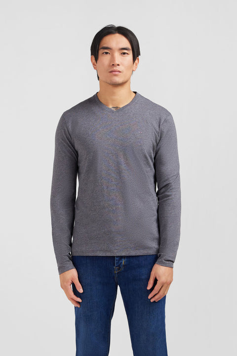 T-shirt gris col rond à manches longues - Image 1