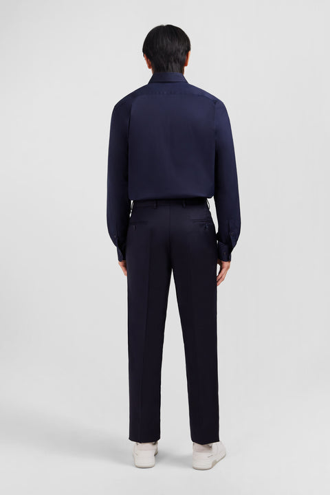 Pantalon regular bleu foncé en laine à plis cassés - Image 3