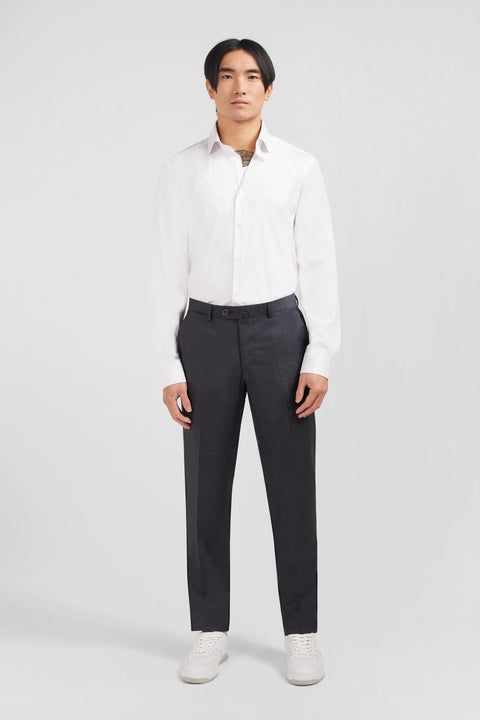 Pantalon regular gris en laine à plis cassés - Image 1