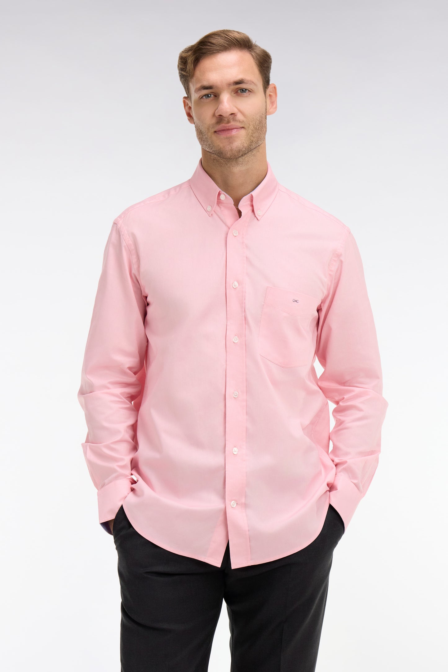 Chemise rose unie en coton