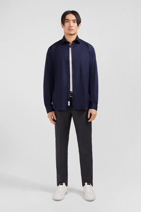 Slim-fit navy shirt in stretch poplin - Image 2