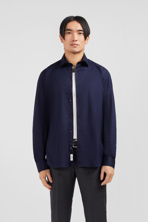 Slim-fit navy shirt in stretch poplin - Image 1