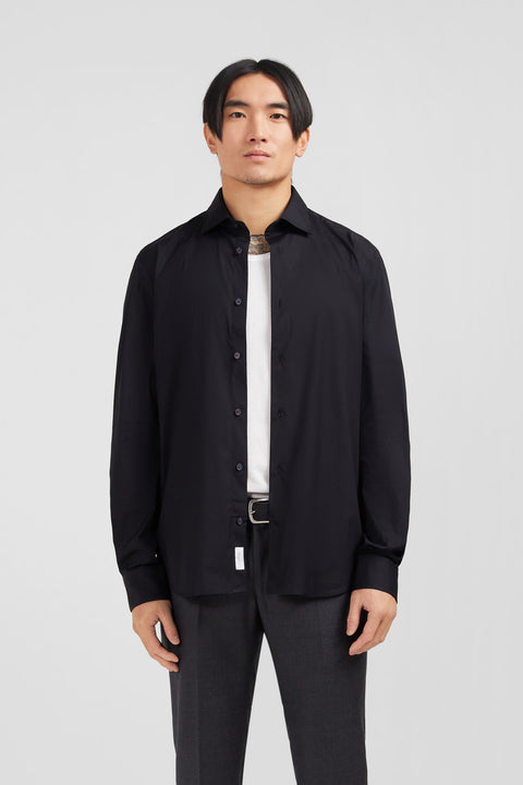 Slim-fit black shirt in stretch poplin - Image 1
