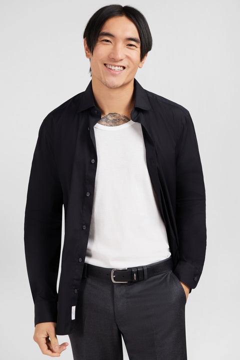 Slim-fit black shirt in stretch poplin - Image 3